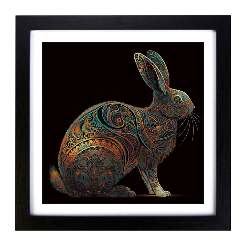 Rabbit Paisley - Single Picture Frame Print on Wood, Black
