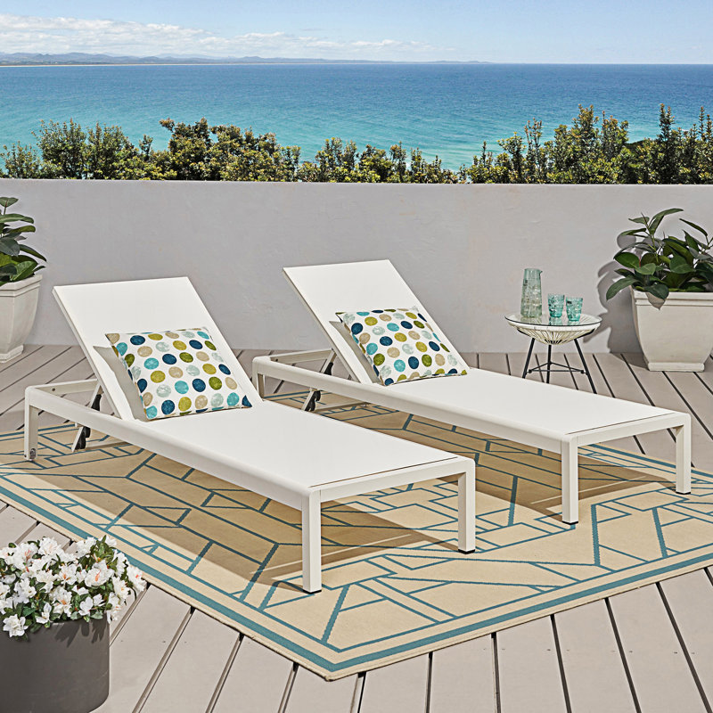 Ensemble de 2 chaises longues, 2, Blanc