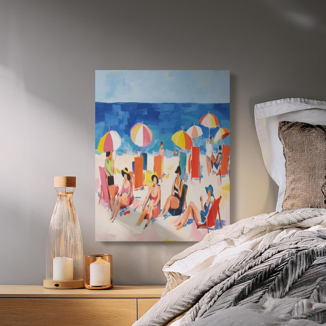 Beach Scene Canvas Wall Art, People Relaxing, Gallery Wrapped Print, Modern Decor, Ready to Hang, Summer Vibe, Archival Quality Canvas