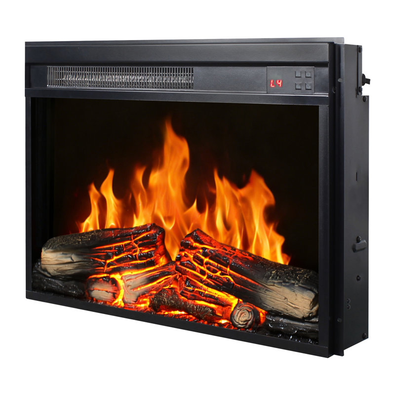 Foyer électrique encastrable 23 pouces, flamme réaliste, bûche, télécommande, minuterie, protection contre la surchauffe, chaleur de 1400 W, 5000 par heure, 11 réglages de température, source DEL de 50 000 heures, 4 réglables