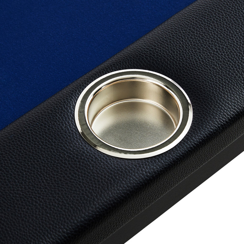 8 Player Foldable Poker Table, Blackjack Texas Holdem Poker Table with Padded Rails and Stainless Steel Cup Holders, Portable Folding Card Board Game Table, 72" Oval Casino Leisure Table, Blue
