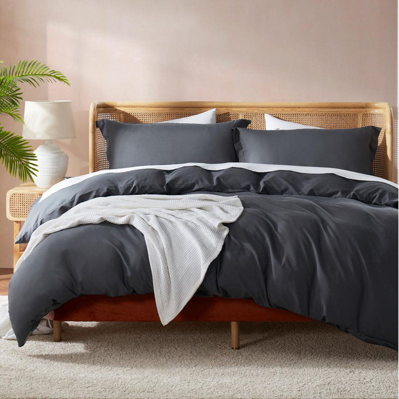 Ensemble de housse de couette en microfibre , Gris foncé
