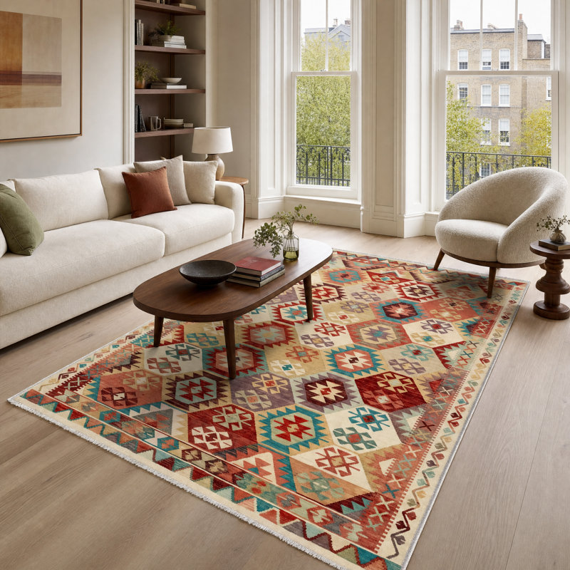 Oriental Cotton and Chenille Flatweave Area Rug, 80 x 300 cm