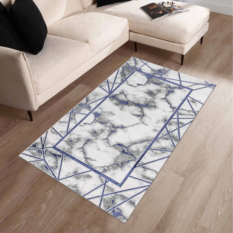 Abstract Flokati, Blue, Rectangle 60 cm x 110 cm