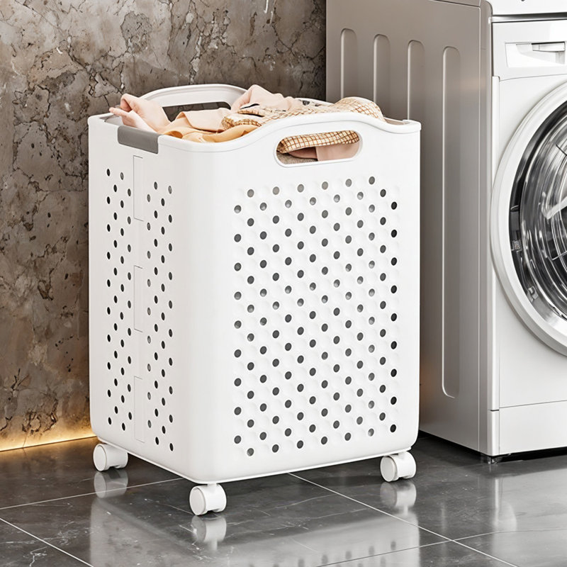 Plastic Laundry Basket with Handles, 47cm H x 31cm W x 28cm D, White