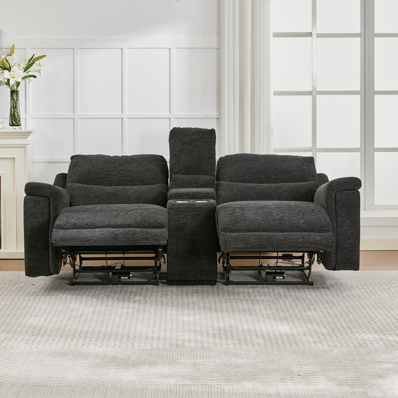 Power Reclining Loveseat With Usb Ports with Storage Console and Cup Holders, Black