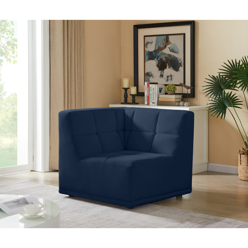 Fauteuil en velours capitonné l 34 po, Velours marine