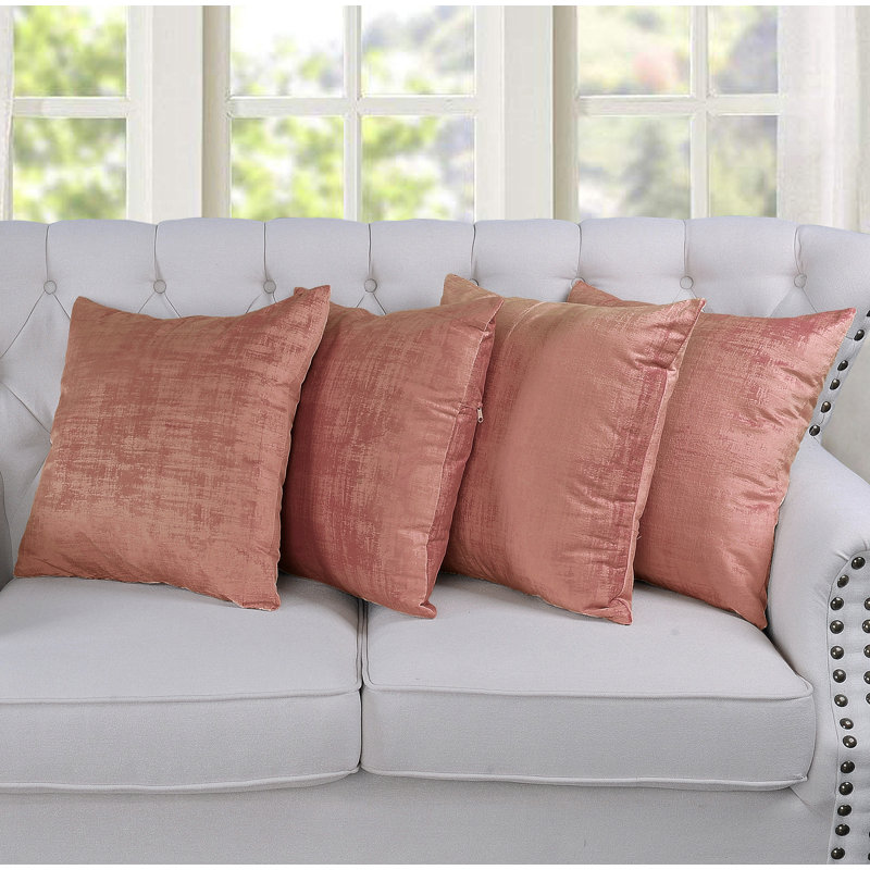 Textured Velvet Throw Pillow Cover, Withered Rose