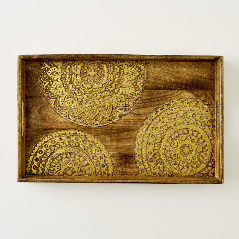 Plateau décoratif en bois de manguier sculpté Cera