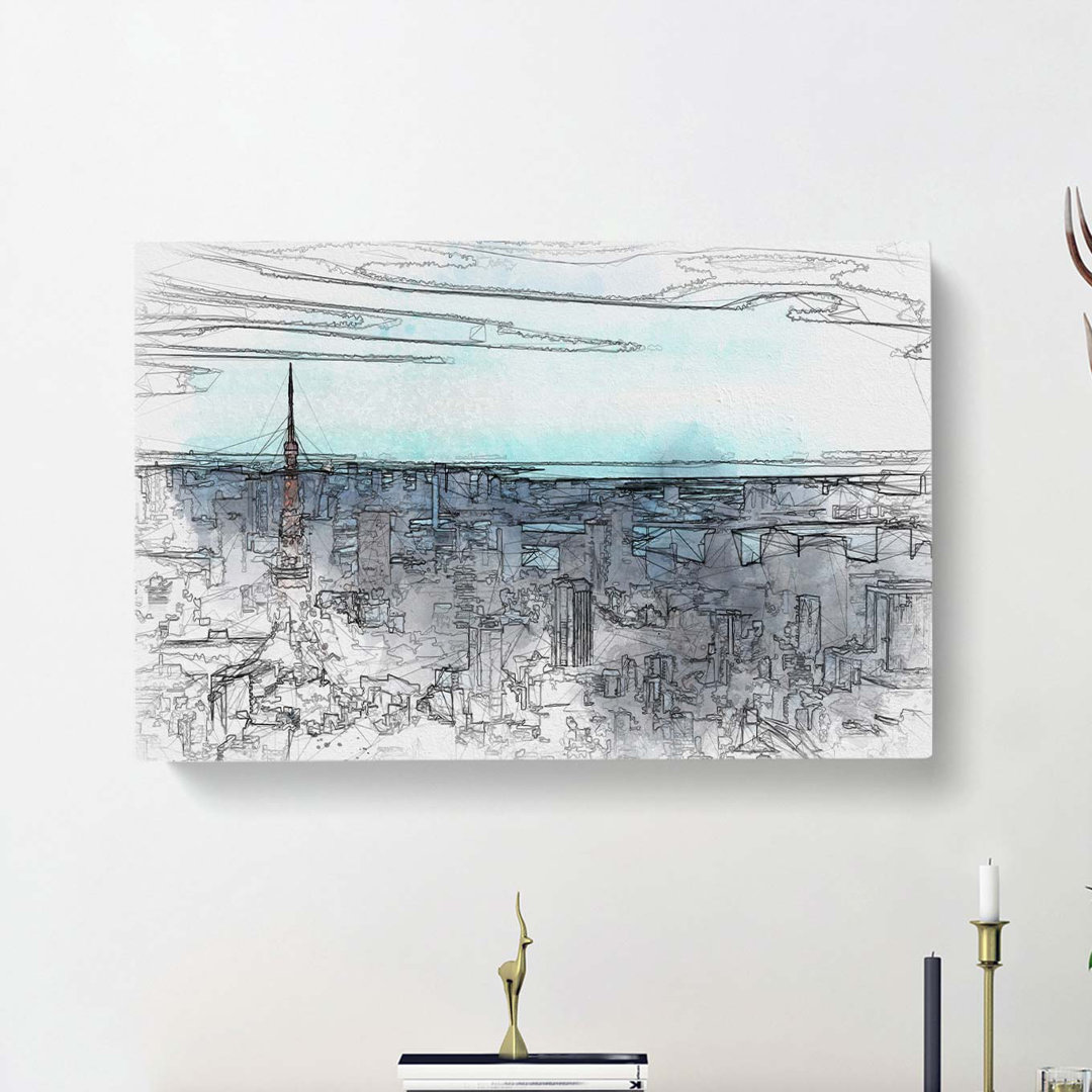 Tokyo Tower & Japan Skyline In Abstract - Wrapped Canvas