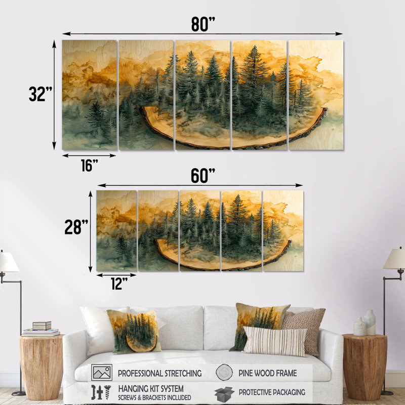 Forêt d'été sur la glissoire en bois III - Art mural forêt - ensemble de décorations murales traditionnelles, 5