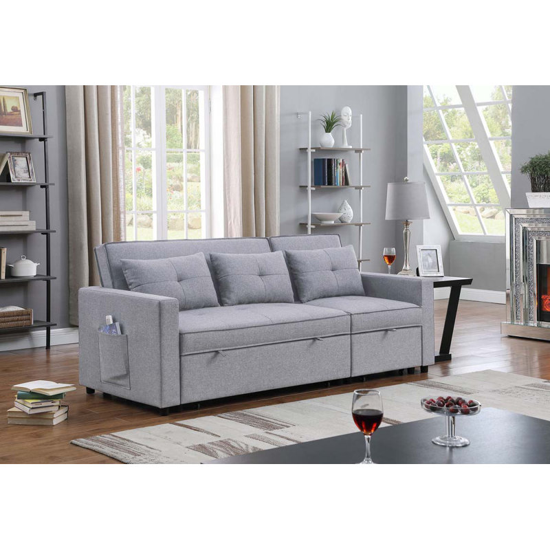 Latitude Run® Zoey 79.75" Light Gray Linen Convertible Sleeper Sofa ...