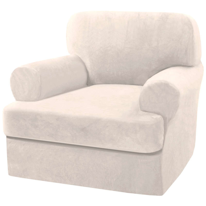 Velvet Arm Chair Sofa Cover with 1 T Cushion Sofa Slipcover for Living Room Machine Washable, 40" H x 48" W x 39" D, Ivory