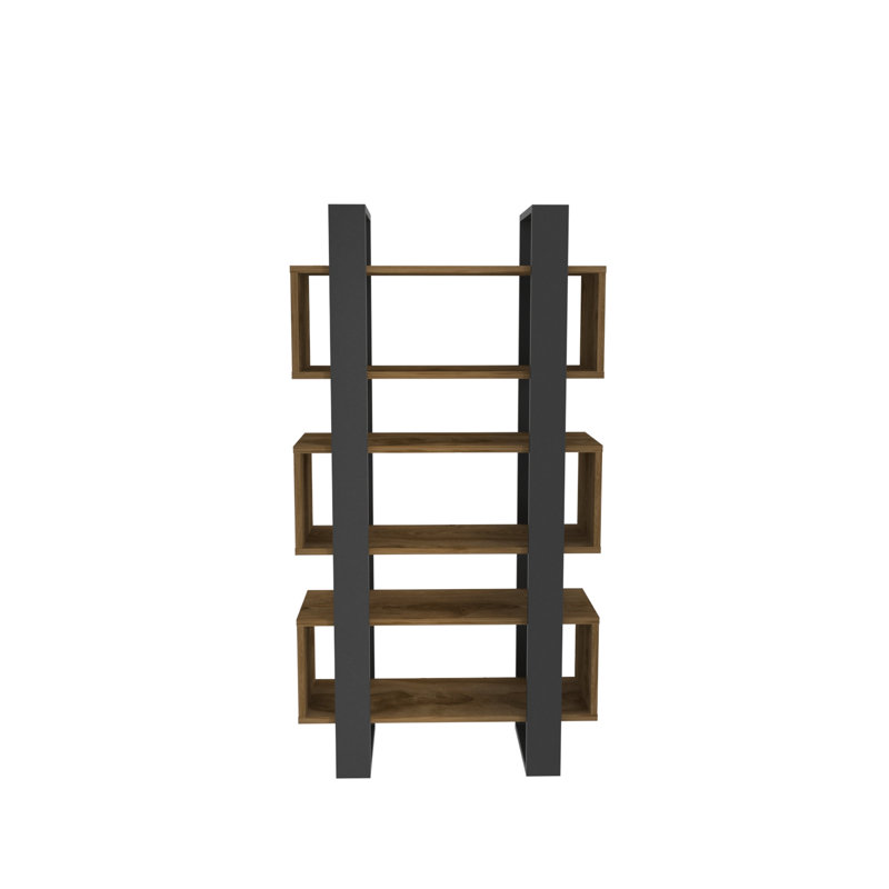 Suaad 150cm H x 80cm W Bookcase, Walnut/Black