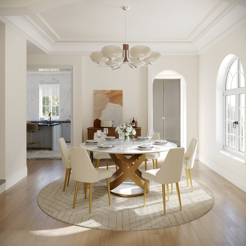 Maxwell Modern Dining Room Sets, Pre-Assembly Round Dining Table Sets, Sintered Stone Tabletop Kitchen Dining Table Set With PU Upholstered Chairs