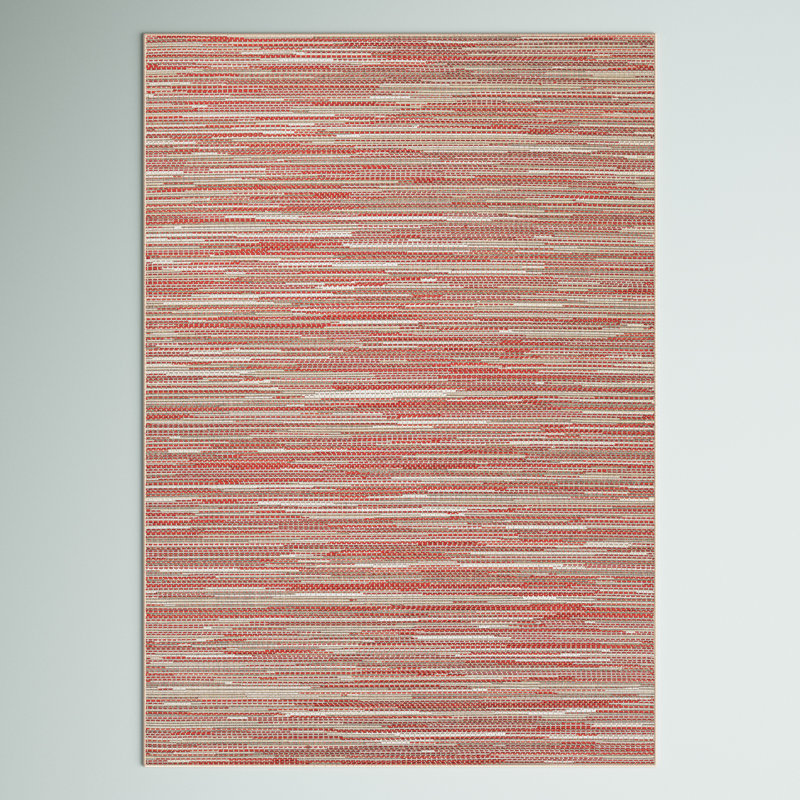 Garbielle Striped Sand Maroon Salmon Indoor Outdoor Area Rug, Rectangle 3'9" x 5'5"