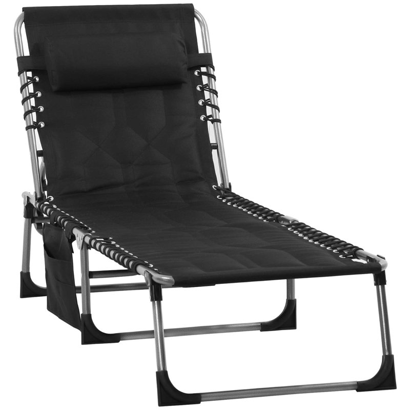 Premium Padded Folding Chaise Lounge Chair - 6-Position Recliner for Beach, Pool & Patio with Headrest & Storage Pocket (Supports 264 lbs)