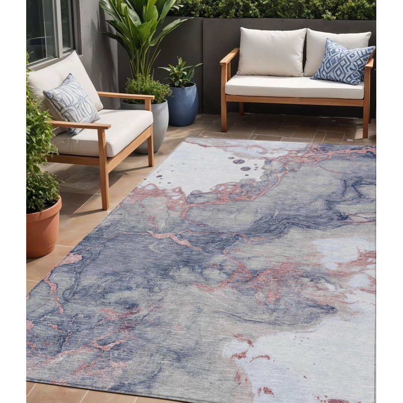 Tapis intérieur lavable abstrait 5 pi x 8 pi gris et rosé