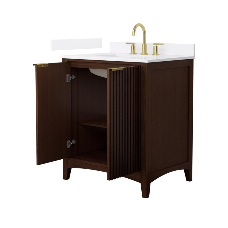Single Vanity, Brown / Brushed Gold, 42", Giotto Quartz