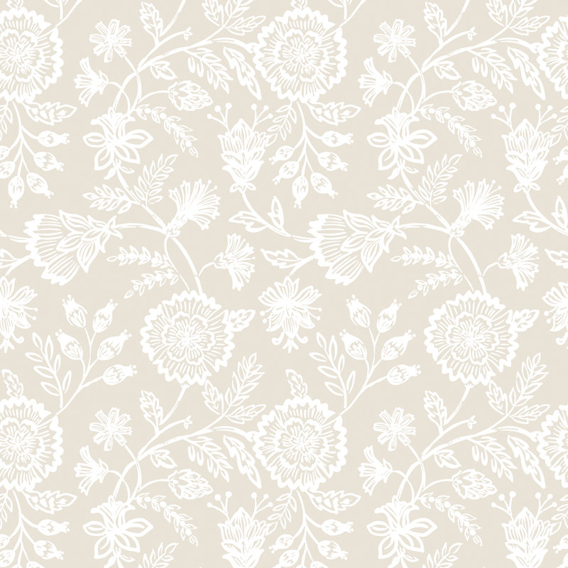 Evelyn Trail - Soft Petrol 10m Wallpaper, Grey Floral