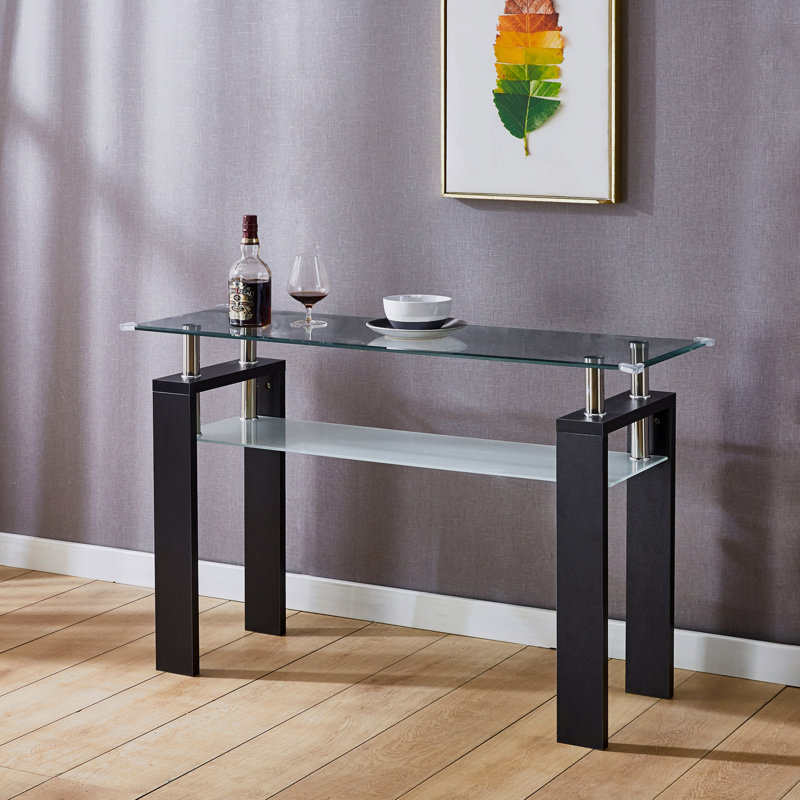 47.21'' Glass Top Console Table, Black