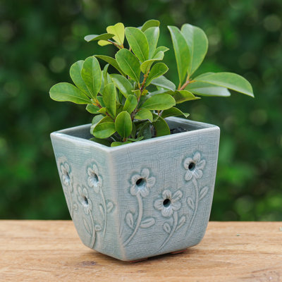 Dakota Fields Handmade Blue Little Garden Celadon Ceramic Mini Flower Pot