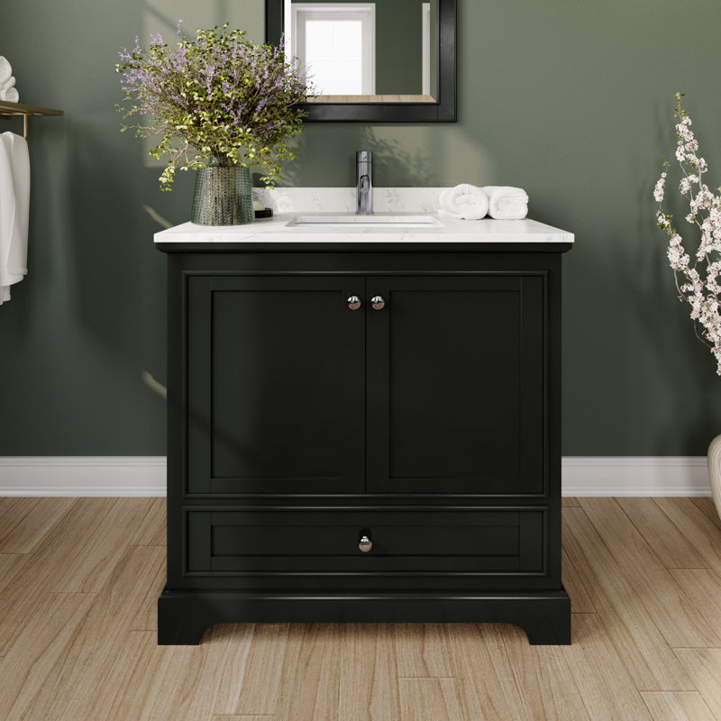 Ensemble de meuble-lavabo simple 36 "avec miroir Deborah, Marbre de culture de Carrare, Espresso foncé, Chrome poli