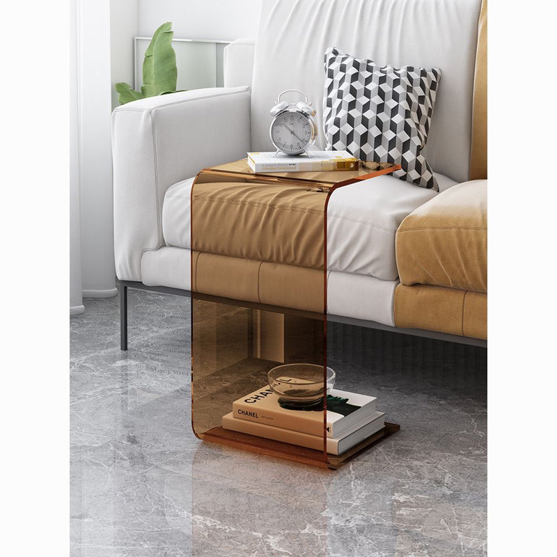 C-type Simple And Luxurious End Table，Transparent, Brown