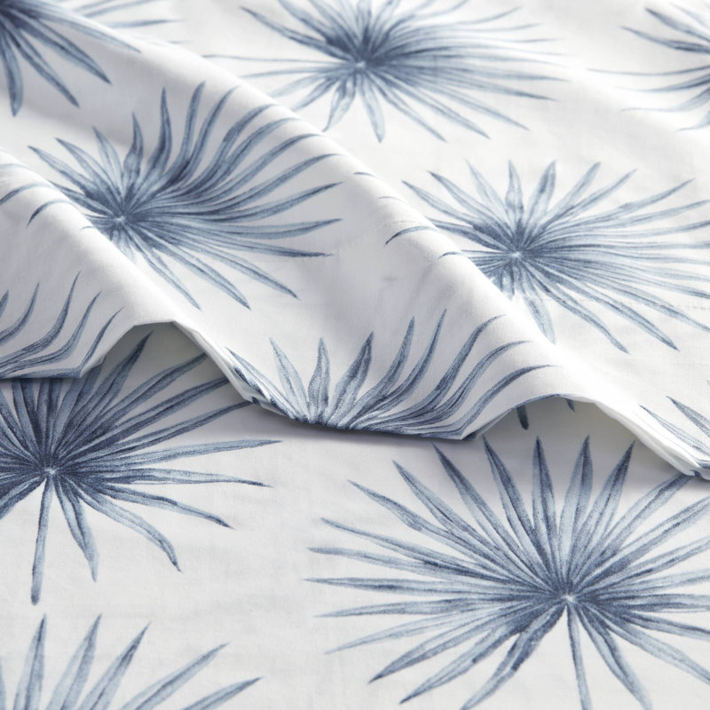 200 Thread Count Printed Cotton Blue Palmetto 100% Cotton 4-Piece King Sheet Set, King Sheet Set with 2 Pillowcases