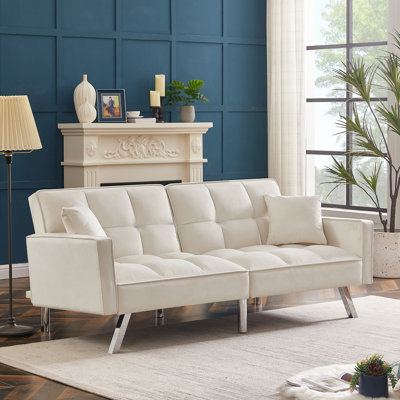 Kweon 74.41'' Wide Velvet Tufted Loveseat Sofa Bed With Metal Legs,Sleeper Sofa Couch