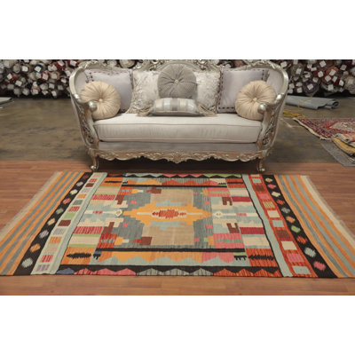 Tapis coloré en laine tissé à plat 5 x 8