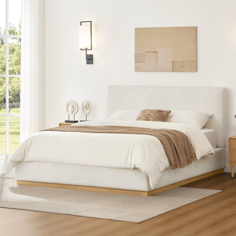 Lit plateforme tapissier Modern Boucle, Crème, Double