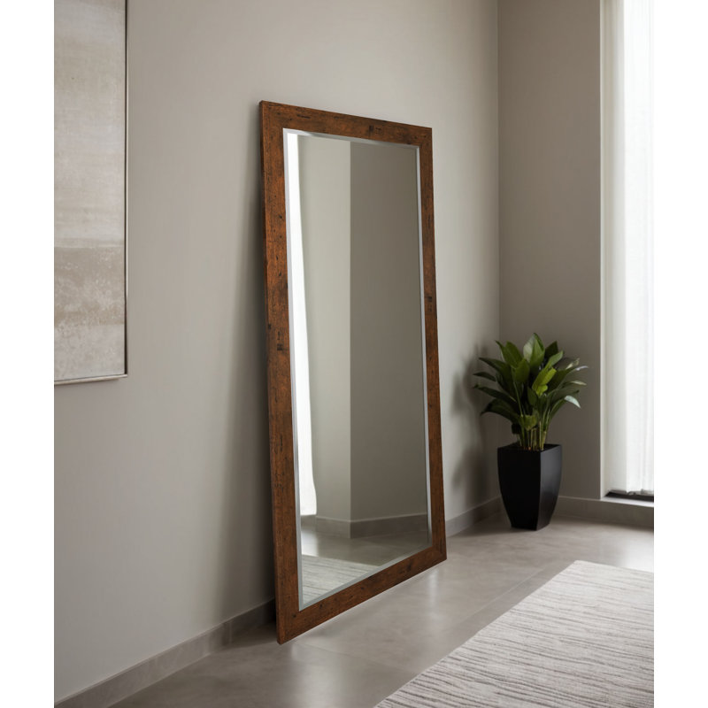 Beveled Full Length Mirror, Light Walnut