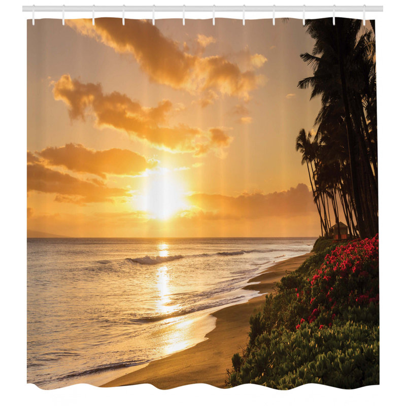 Ensemble de rideau de douche et crochets hawaii, H 70 po x l 69 po