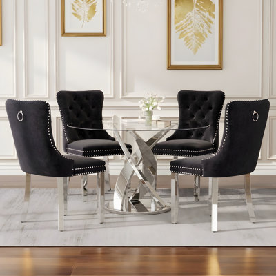 Ensemble de table de salle à manger 47,2 po pour 4 personnes, table de salle à manger moderne avec 4 chaises rembourrées en velours