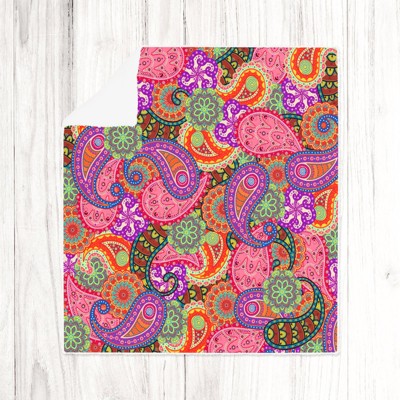 Throw Blanket, 50" W x 60" L, Paisley, Pink/Green