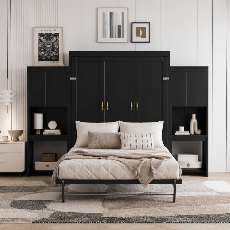 Lit escamotable avec bureau, coiffeuse et armoires, Espresso