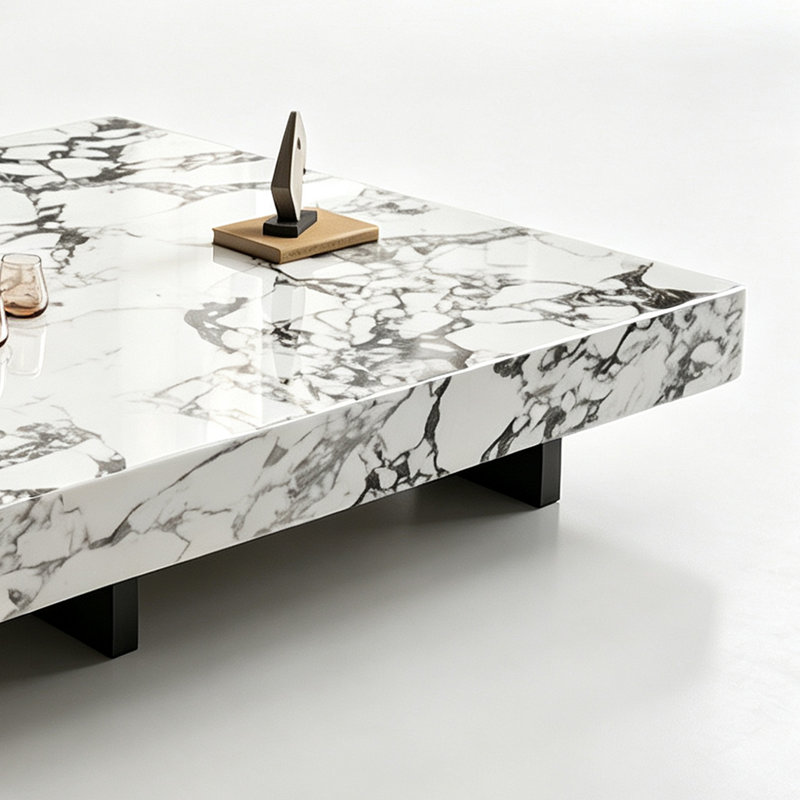Table basse Italian Minimalist, 11.81" H x 31.49" W x 31.49" D, White/Black/Grey