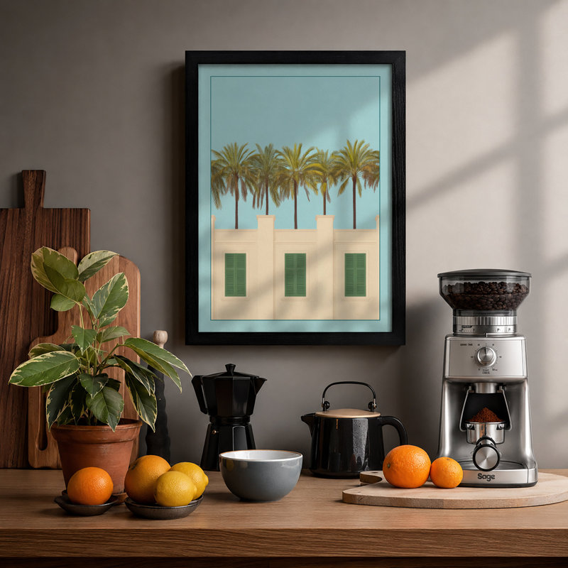 Palms And Modernism Modern - Print, A2 - 59.4 x 42.0 cm, Black