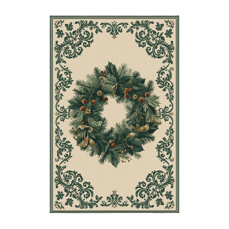 Soft Plush Evenson Christmas Modern & Contemporary Abstract Area Rug in Beige – SageGreen Binding, 8x10