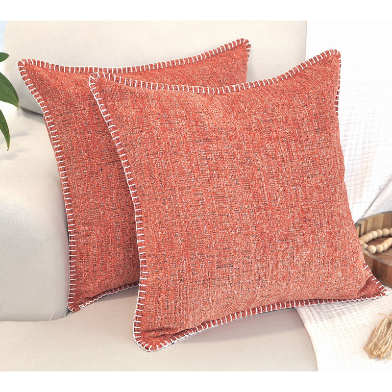 Soft Chenille Throw Pillow Covers With Stitched Edge, Pillow Cover Only - No Insert, Orange, 18" x 18"
