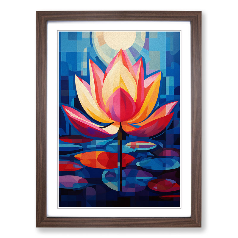Lotus Flower Constructivism - Single Picture Frame Print on Wood, Walnut Framed, 46cm H x 34cm W x 2cm D