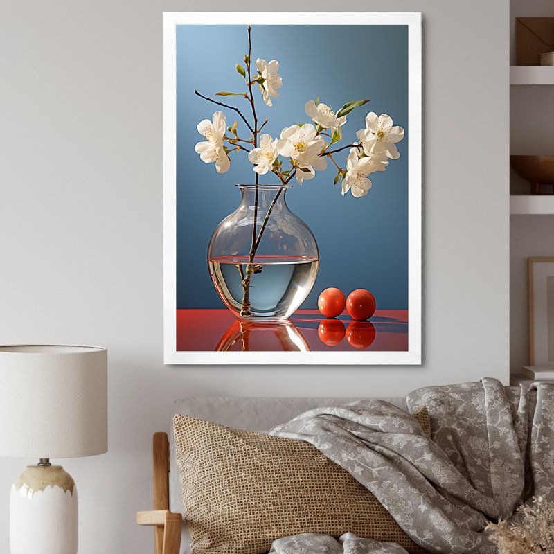 Perle pureté nature morte - impression, Cadre simple blanc, H 32 po x l 16 po x P 1 po