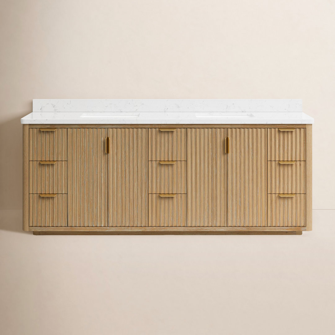 Adela 84'' Double Bathroom Vanity with Stone Top Joss & Main Top 