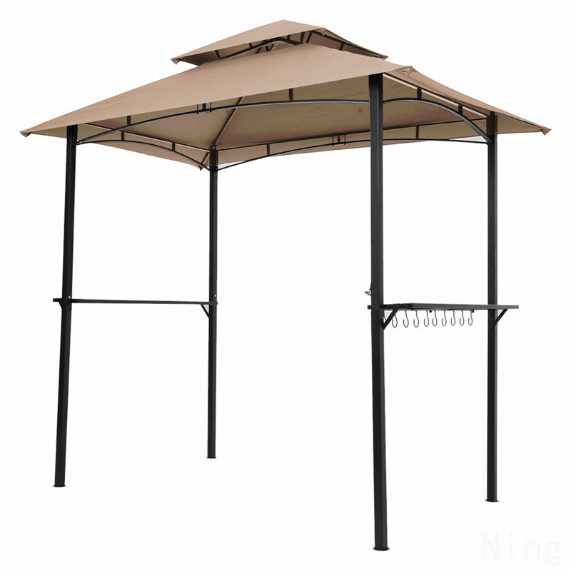 Barbecue de jardin en acier 8X5FT, pour barbecue avec toit double et crochets et comptoirs de bar (kaki)