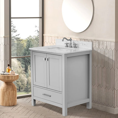 Meuble-lavabo de 30 po avec meuble-lavabo autoportant avec cadre en bois massif et comptoir gris