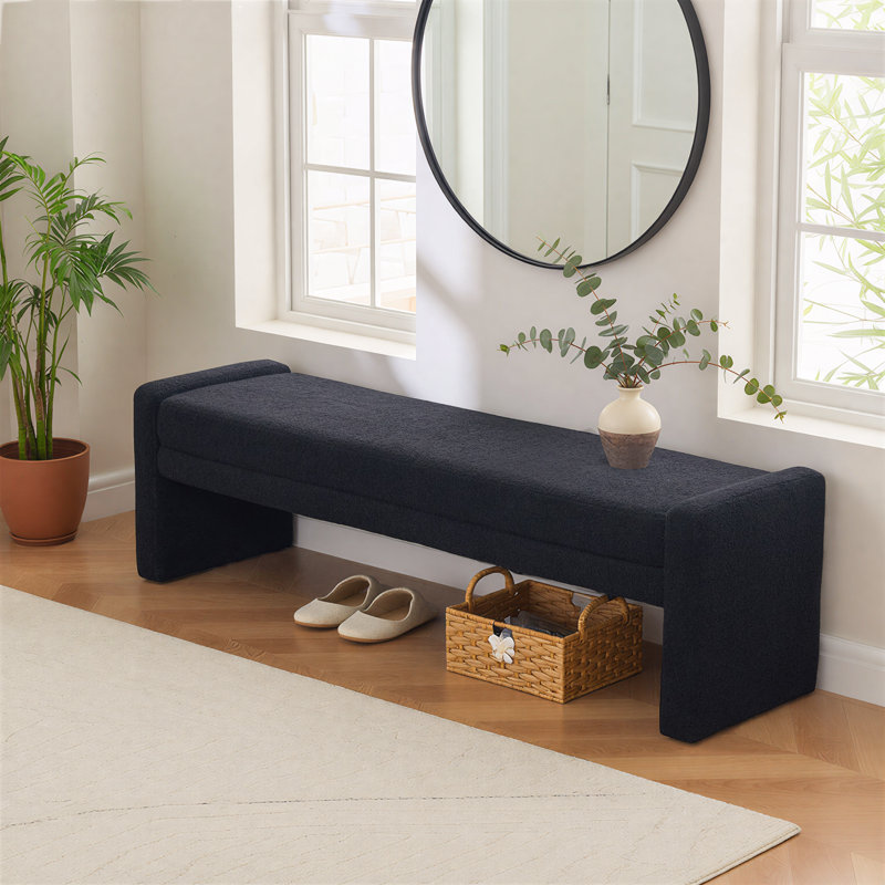 66.9" W Modern Boucle Upholstered Bench, Black
