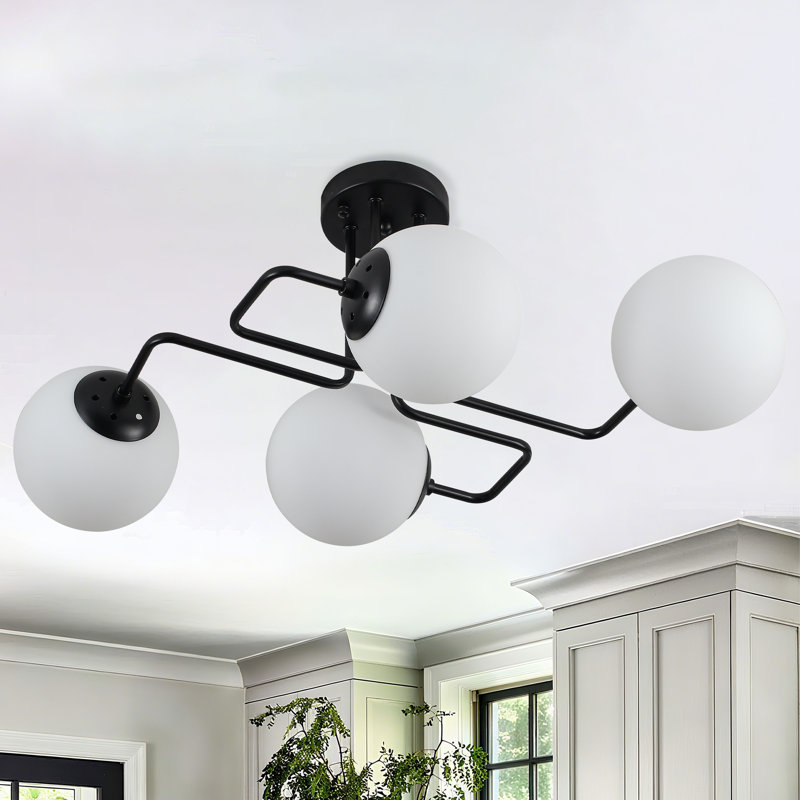 4-Light Sputnik Modern Linear Semi Flush Mount, 10.6" H x 26.8" W x 18.9" D, 4