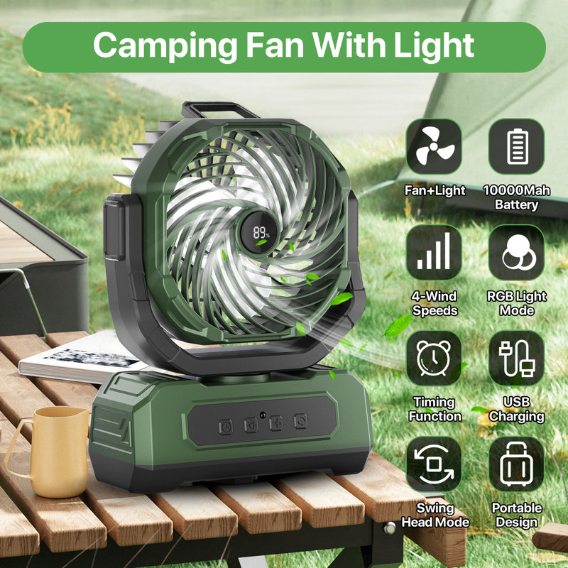 Ventilateur portatif 2-en-1 et lumière RVB, Vert