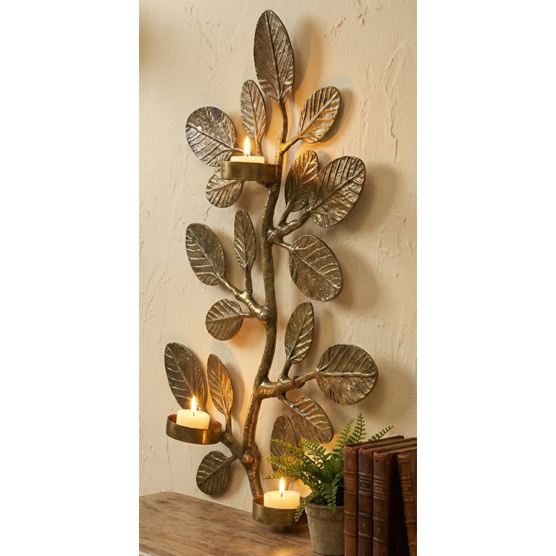 Decorative Brass Tree Candle Holder Sculpture, Tree of Life Accent for Living Room & Entryway Décor